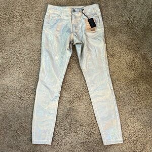 Women's Love Cult Silver Foil Holographic Skinny Jeans Size Small NWT